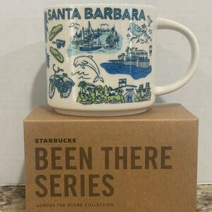 Starbucks Santa Barbara White Mug with Blue and Green Artwork